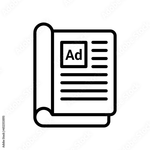 Ads book advertisement Line icon style. Advertising news in publish article for media marketing information. paper stack of online book order. Vector illustration. Design