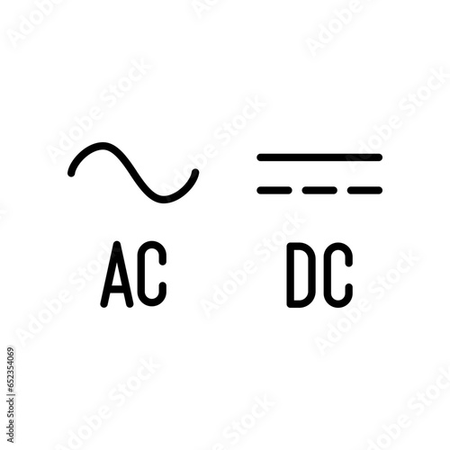 Direct and Alternating Current DC and AC Symbol Sign icon. Potential difference supply. Voltage transformer in cell battery energy. Line style. Vector illustration. Design