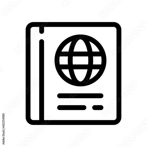 Passport line icon. Document book with world verify symbol. Citizenship ID for traveler. Air travel international document. Visa legal immigration Vector illustration Design