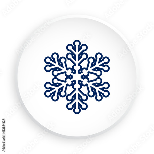 Winter snowflake. Six pointed fluffy snowflake symbol of winter weather icon in neomorphism style for mobile app. Button for mobile application or web. Vector on white background