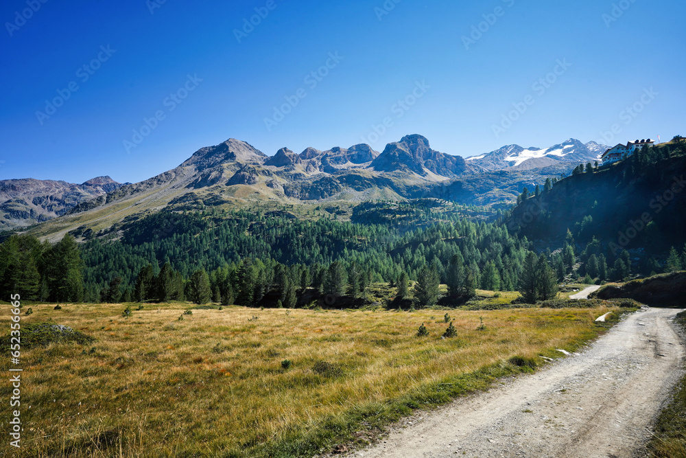 Wanderweg mit Bergpanorama und Blick auf den Schranspitz in Südtirol