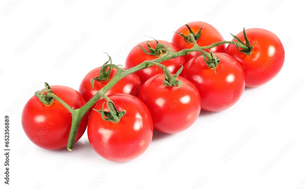 Branch with ripe cherry tomatoes isolated on white Branch with ripe cherry tomatoes isolated on white