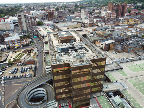 High Angle View of Downtown of South East Downtown and Central Luton City and Commercial District During Sunset. The Image Was Captured With Drone's Camera on September 1st, 2023 photo