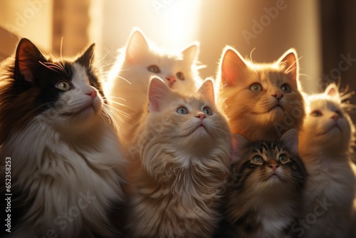 A row of trained therapy animals, like cats, providing comfort and support, highlighting their role in improving mental health. Generative Ai © bluebeat76