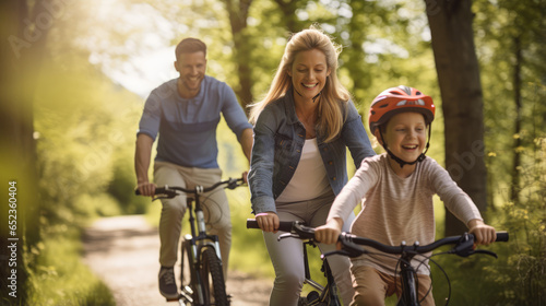 Family On Cycle Ride In Countryside. Family Bike Ride.