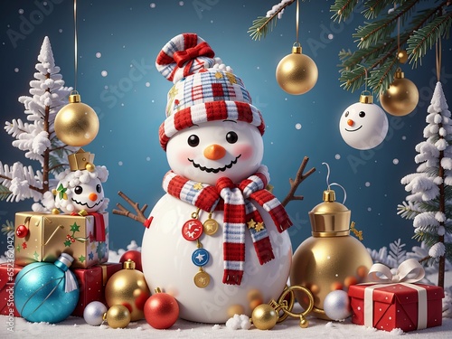 Free Festive Snowman Sign Holiday Cartoon Character Holding Message Board Generative AI