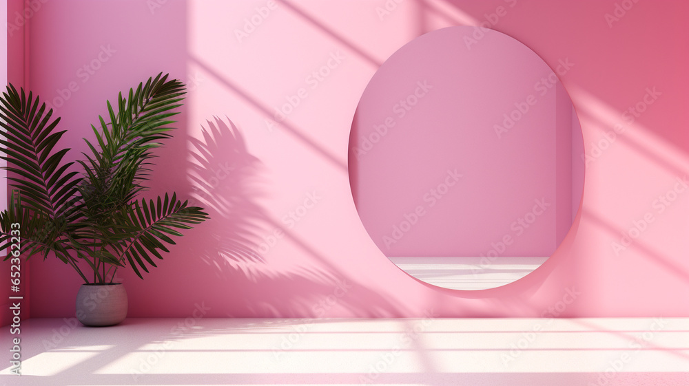 Pink background for product presentation with shadow and light from windows. Generative AI Pink background for product presentation with shadow and light from windows. Generative AI
