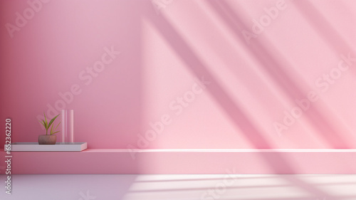 Pink background for product presentation with shadow and light from windows. Generative AI