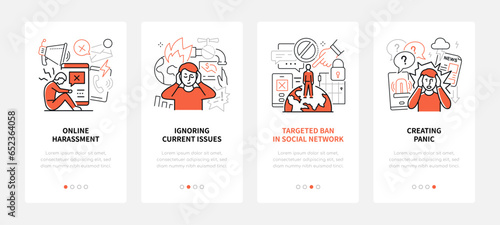 Social networks and emotions - line design style banners set