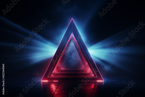3D render abstract background with neon light and triangle. Beautiful illustration picture
