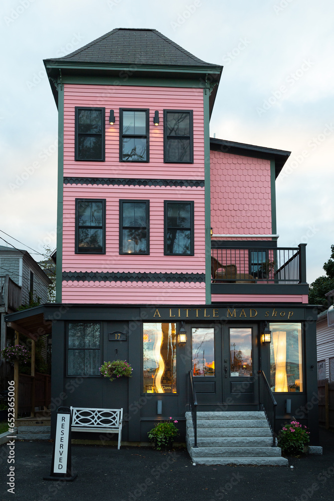 Bar Harbor, Maine, USA, September 20, 2023 Facade of the quaint A