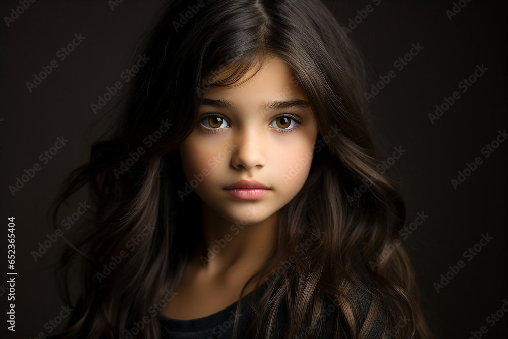 Generative Ai portrait of young girl woman brunette hairdo isolated over blurred lights background Generative Ai portrait of young girl woman brunette hairdo isolated over blurred lights background