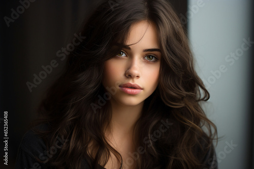 Generative Ai portrait of young girl woman brunette hairdo isolated over blurred lights background © Tetiana