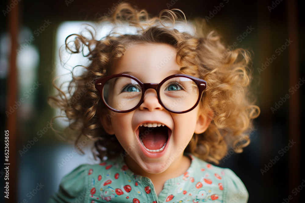 Photography of a pretty cheerful joyful child in big trendy glasses having fun generative AI Photography of a pretty cheerful joyful child in big trendy glasses having fun generative AI