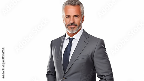 Business man portrait isolated on white transparent background, businessman in suit and tie photo