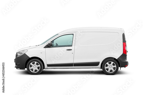 Panel van side view isolated. Side view of a modern blank sedan delivery. Transparent PNG image.