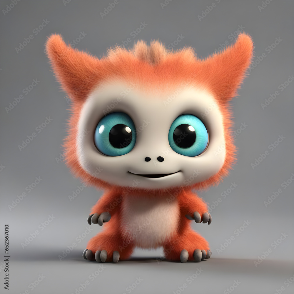 Fototapeta premium cute little monster smooth skin soft fur bright eyes