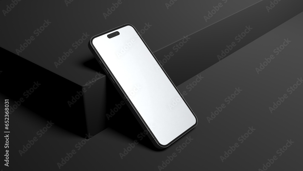 iPhone 15 Pro on dark background. iPhone 15 Pro Mockup. Blank screen