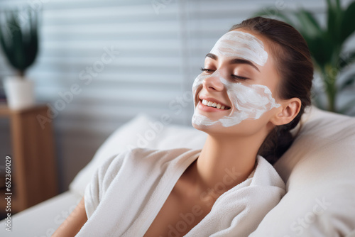 Woman enjoying skin care activity at home