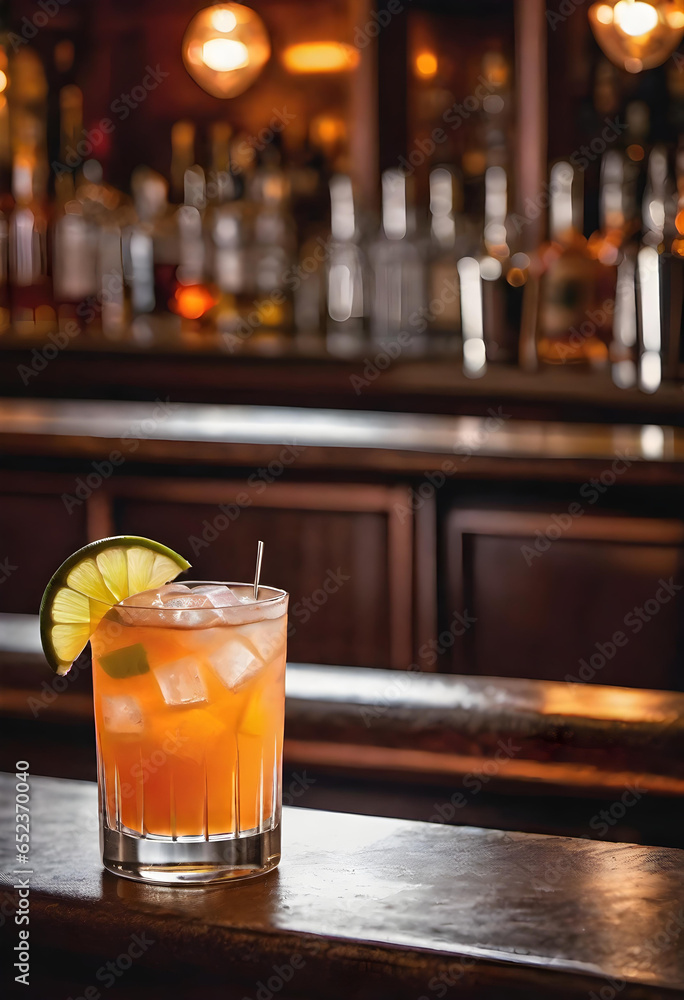 glass of an exotic cocktail on a bar counter - generative ai glass of an exotic cocktail on a bar counter - generative ai