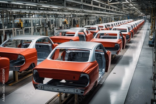 Factory manufacturing cars. Generative AI