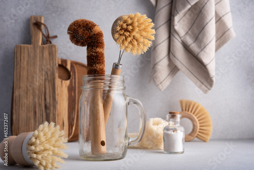 Set of bamboo brushes and natural products for dish wash and kitchen cleaning © viktoriya89
