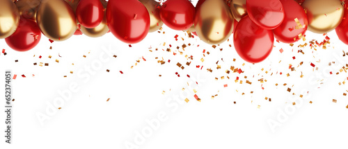 Celebration with gold confetti and red  gold balloons