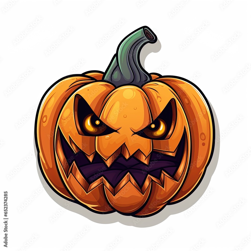 Fototapeta premium Halloween Pumpkin Jack O Lanter sticker design on white background. Generative Ai