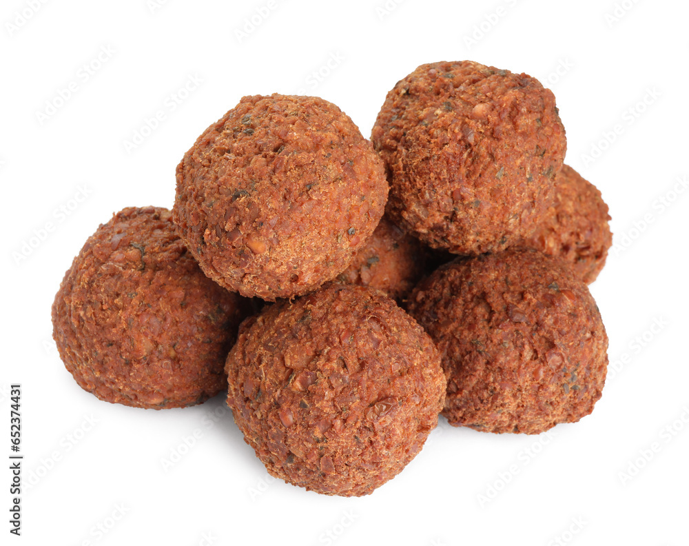 Delicious falafel balls on white background. Vegan meat products Delicious falafel balls on white background. Vegan meat products