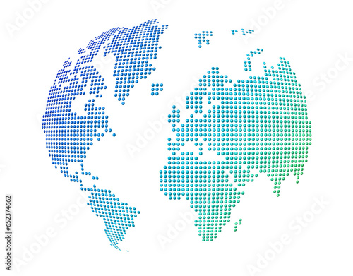Globe, world map made of blue and green dots. Isolated on transparent background