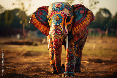 Indian traditional painted colored elephant