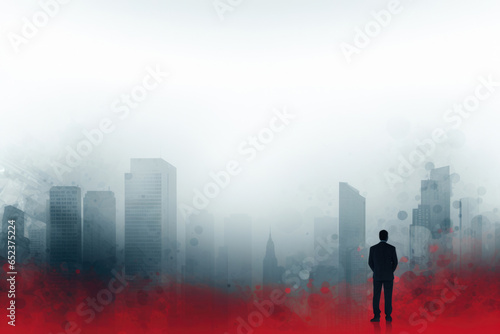 Business background frame, empty abstraction with a silhouette of a businessman on a city background