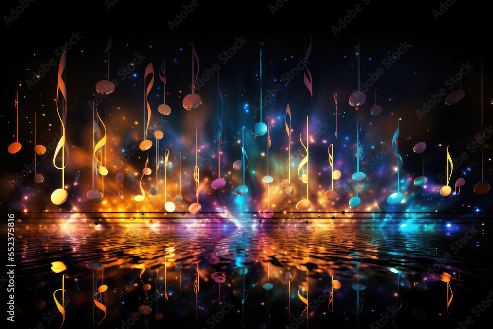 Abstract musical background made of colored notes - obrazy, fototapety, plakaty 