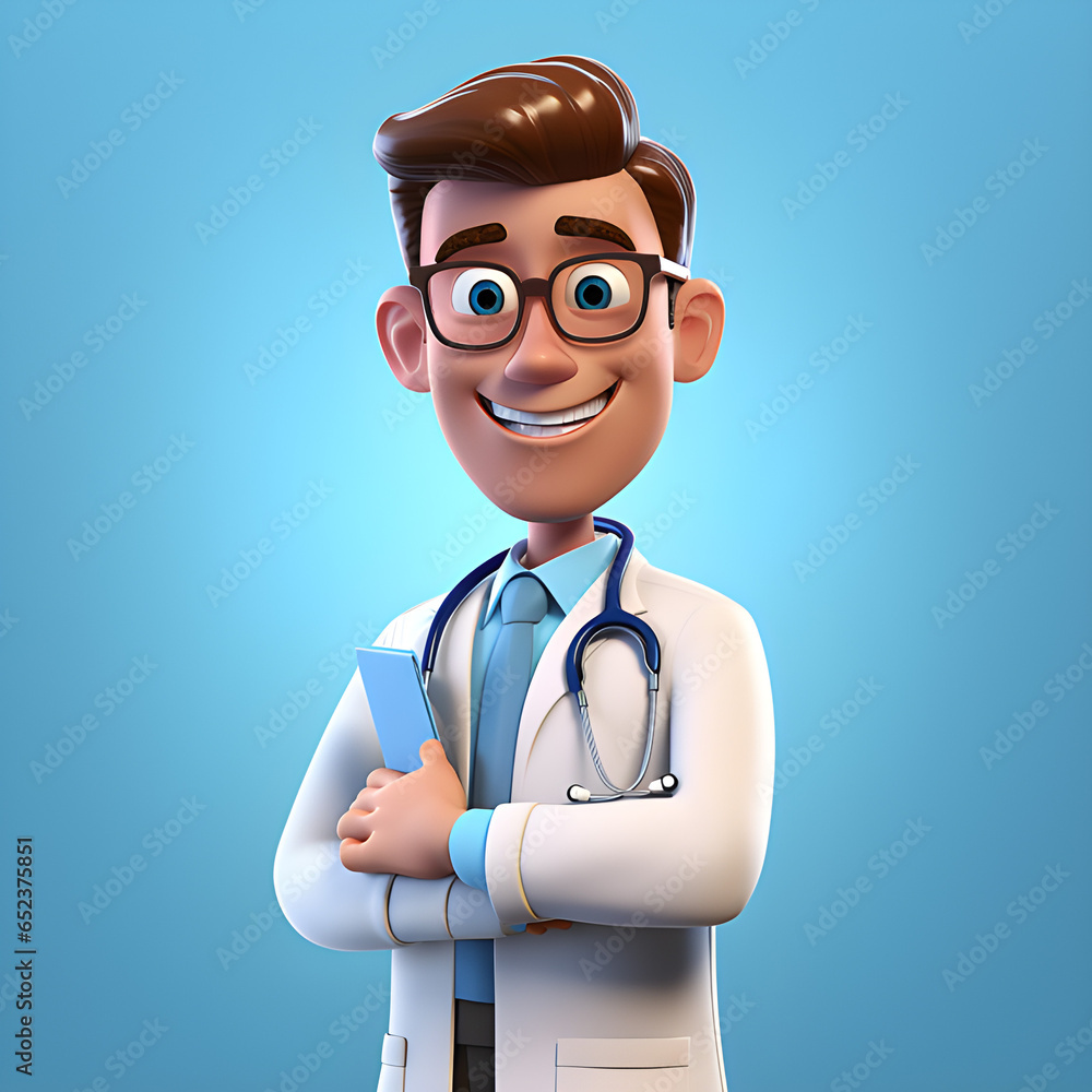 Doctor with stethoscope and clipboard.3d rendered cartoon doctor. Doctor with stethoscope and clipboard.3d rendered cartoon doctor.