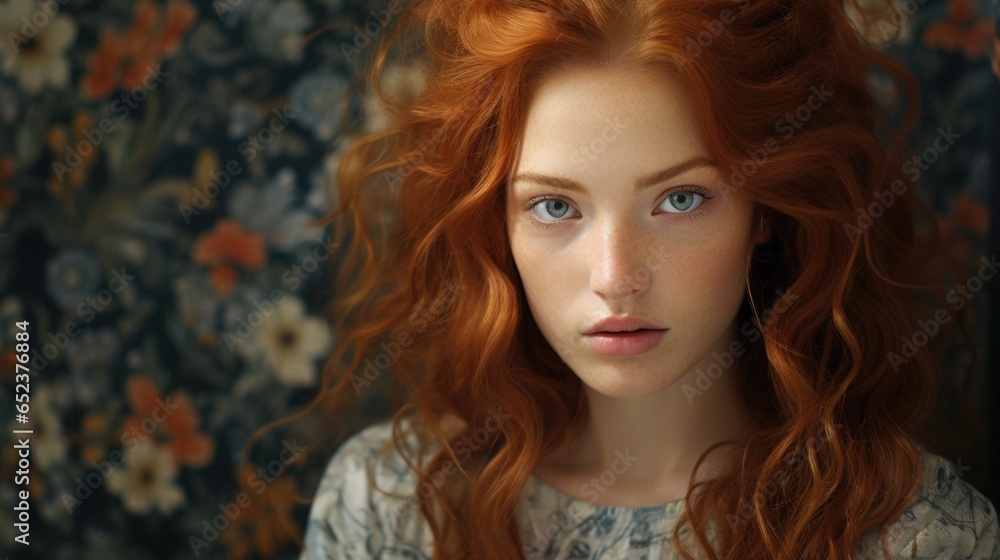 Portrait of a young beautiful red-haired girl. National Redhead Day Concept. Portrait of a young beautiful red-haired girl. National Redhead Day Concept.