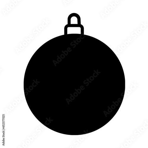 Merry Christmas, New year, Holiday ball, silhouette, symbol. Black sphere, icon, clipart. 