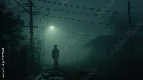 AI-generated photo of the Halloween solitary ghost ghoul spirit. An enchanting yet melancholic scene invites you to embrace the true Halloween spirit. Eerie Halloween celebration photos.