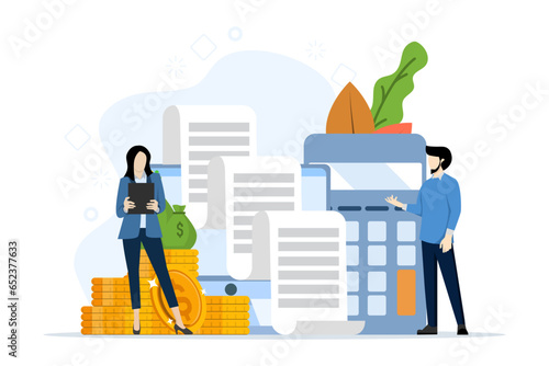 recording financial information. Accounting Department. Create company income and expense accounts. Check the correctness of accounting documents. Budget specialist. vector illustration.