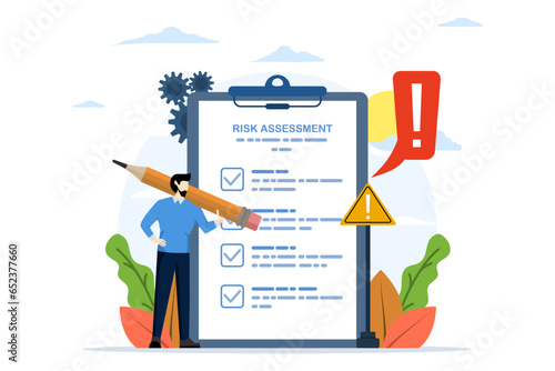 Risk assessment concept. analyzing the level of potential losses, measuring acceptable monetary losses for investments, controlling or limiting losses. flat vector illustration. in the background.
