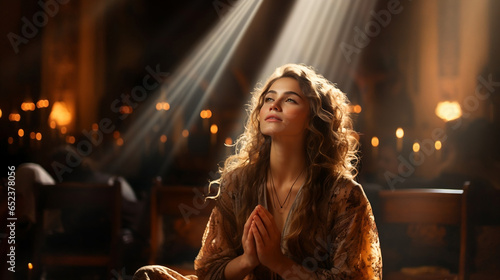 Hübsches Mädchen betet in Kirche