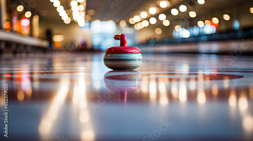 a curling stone (rocks) on an ice surface photo