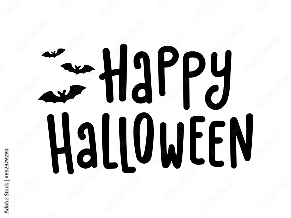Happy Halloween black hand drawn lettering. Template for autumn decorative design. Doodle flat style