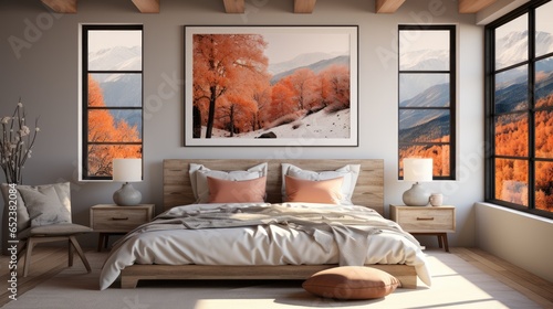 Frame mock up inBedroom Modern Rustic in Compound, Mockups Design 3D, HD photo