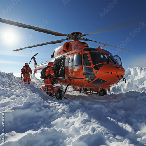 Helpers use evacuation aids to search for people buried in an avalanche, ai regerated