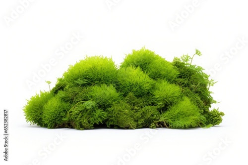 Lush green moss and lichen on a white rock isolated on a white background.
