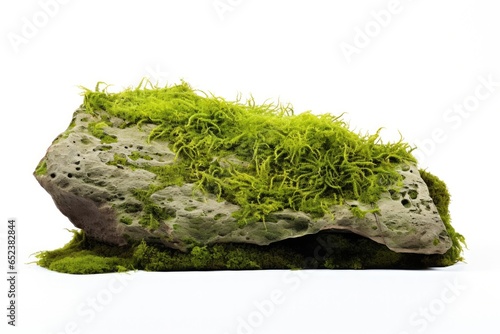 Beautiful natural stone with moss on a white background.