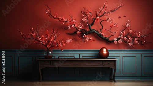 Frame mock up inGuest RoomChinese in Red Color highl , Mockups Design 3D, HD