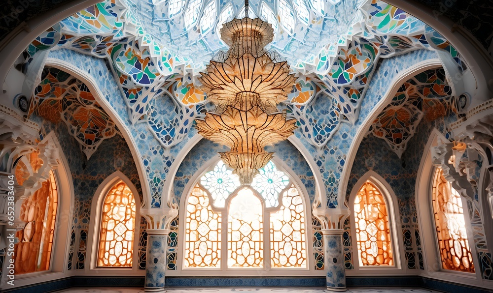 the background of the mosque's ornaments which are filled with beauty, Generative Ai