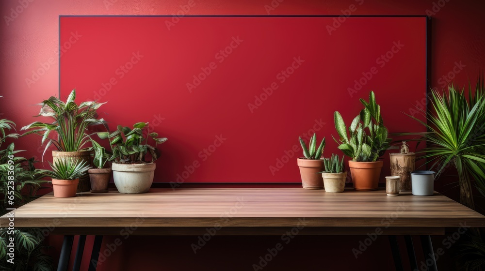 Frame mock up in Home Office Japanese-Inspired in Red , Mockups Design 3D, HD