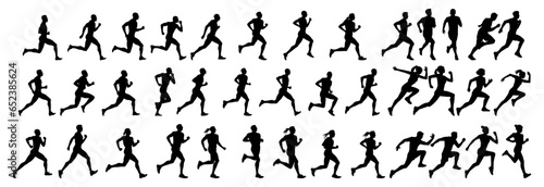 set silhouettes of people running pose
